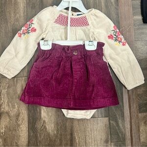 GAP Kids Floral Embroidered Set in Cream and Burgundy
